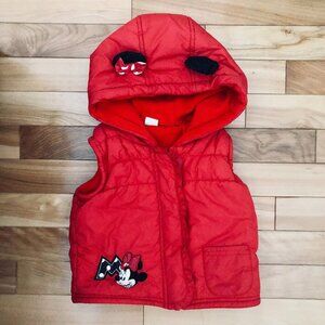 Disney Baby Minnie Mouse Fleece Lined Puffer Vest w/ 3D Ears Unisex 12-18 Mo
